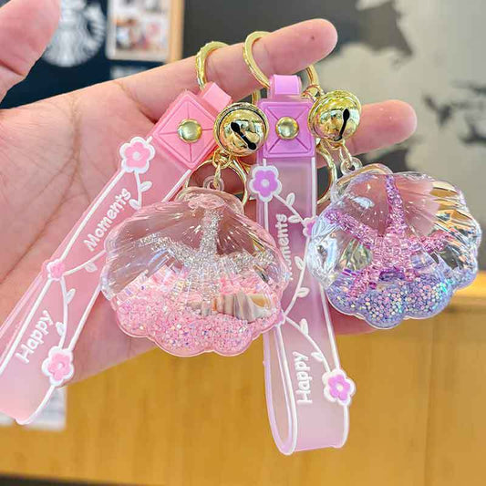 Oil-in Quicksand Scallop Key Chain Drift Bottle Pendant Doll Claw Machine Small Gift Car Key Pendant Women's Exquisite