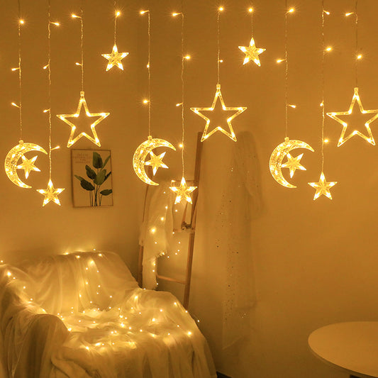 LED Star With Moon And Star Color Lamp Curtain Lamp Girl's Heart Bedroom Decoration Room Balcony Bay Window Layout