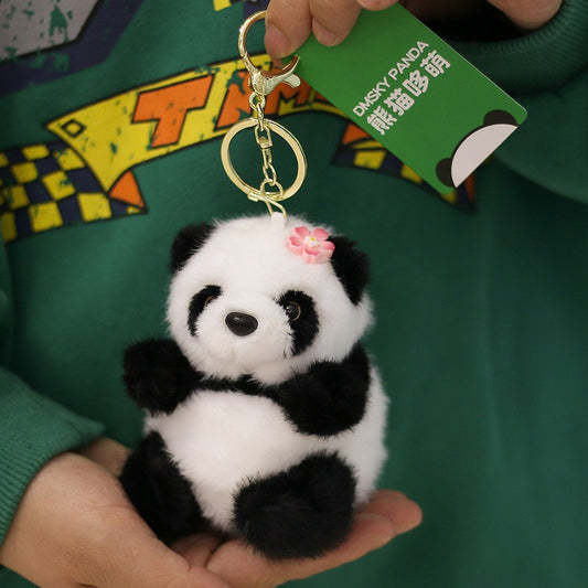 Cute Flower Panda Plush Toy Doll Backpack Small Pendant Bag Hanging Doll Gift Wholesale
