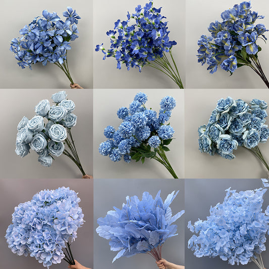 Wedding Flower Art Wedding Auditorium Background Decorative Flower Haze Blue Flower Rose Peony Simulation Flower Living Room Decoration