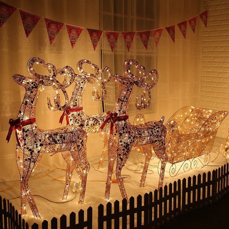 Christmas Deer Trolley Luminous Deer Trolley Iron Deer Christmas Elk Decoration Hotel Hall Window Decoration Supplies