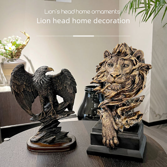 Retro American Style Lion Head Portrait Resin Crafts Decoration Hallway Office Wine Cabinet Soft Decoration