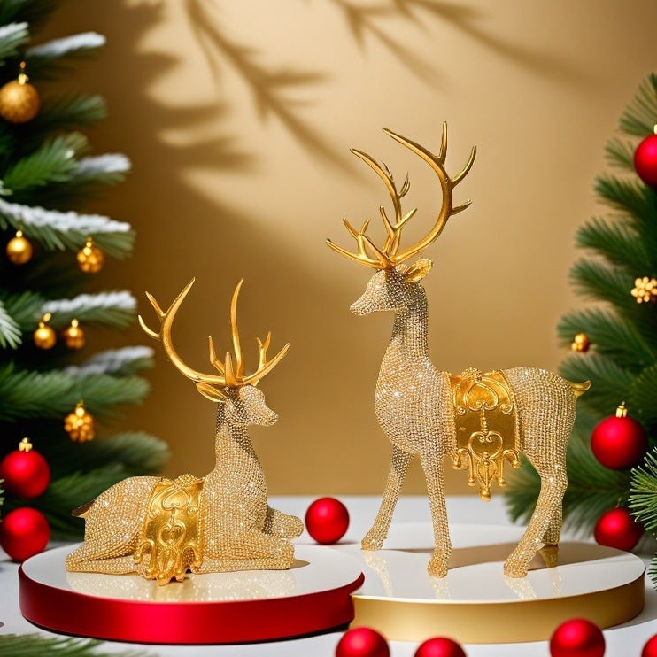 Cross-border New Christmas Beads On Deer Ornaments Living Room Home Desktop Christmas Atmosphere Decorations Wholesale