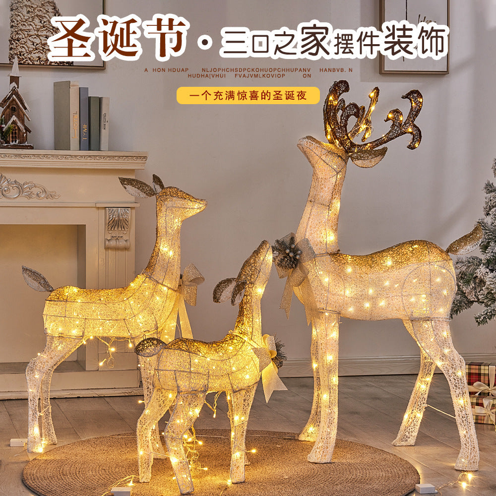 Christmas Family Of Three Luminous Deer Snowman Large Hotel Shopping Mall Scene Window Decoration Outdoor Set Props