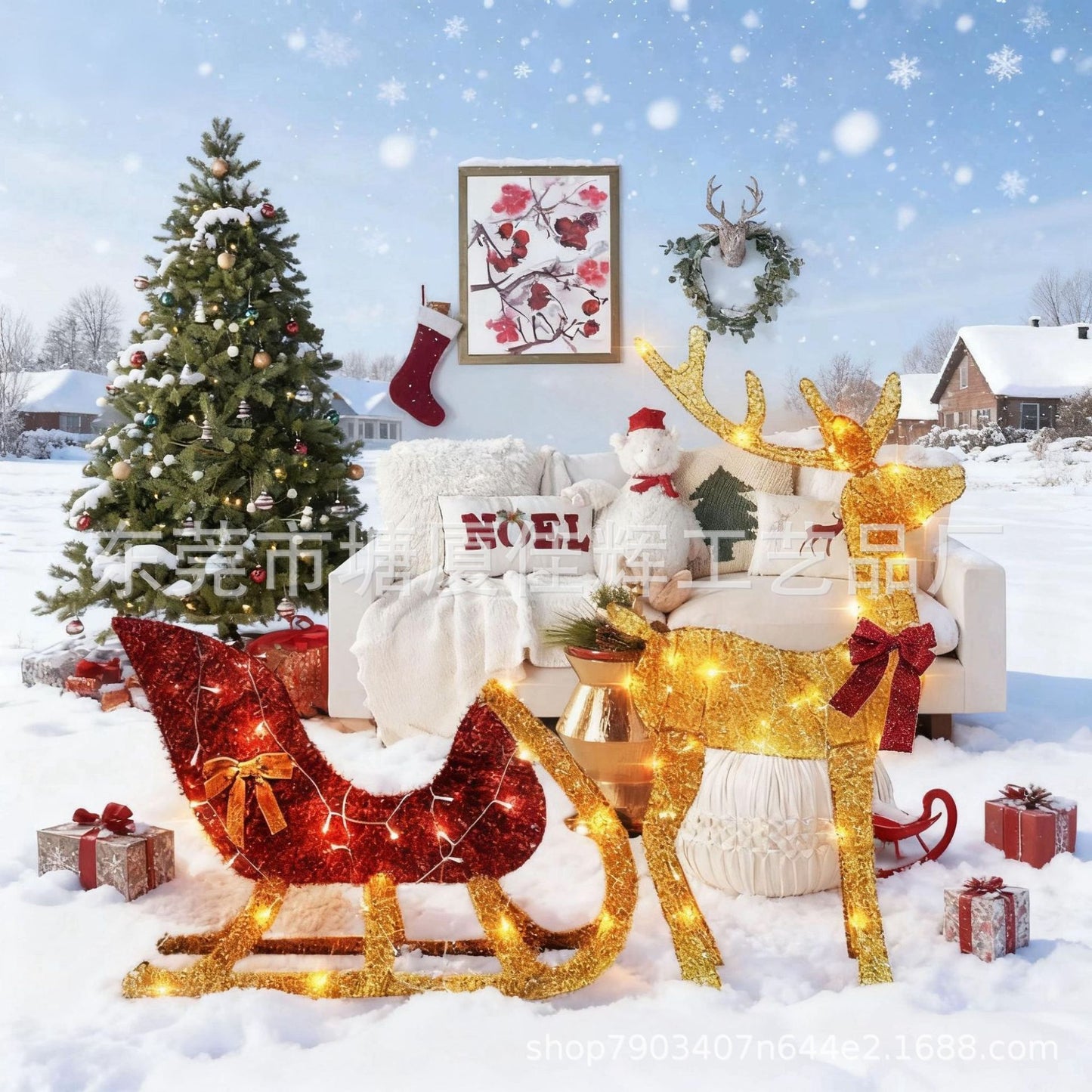 Christmas Decorations Wrought Iron Glowing Christmas Deer Ornaments Hotel Festive Atmosphere Dress Up Christmas Elk Suit