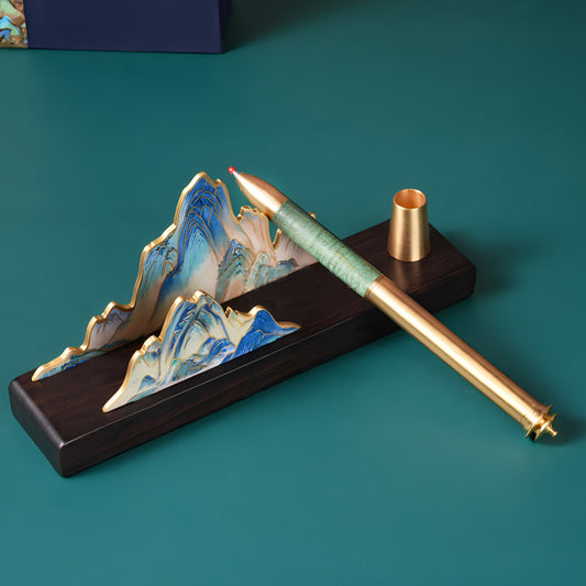 Qianli Jiangshan Sandalwood Pen Holder Sign Pen Office Business Gifts Suit Enterprises Accompanied By Gift Printing Logo To Customers