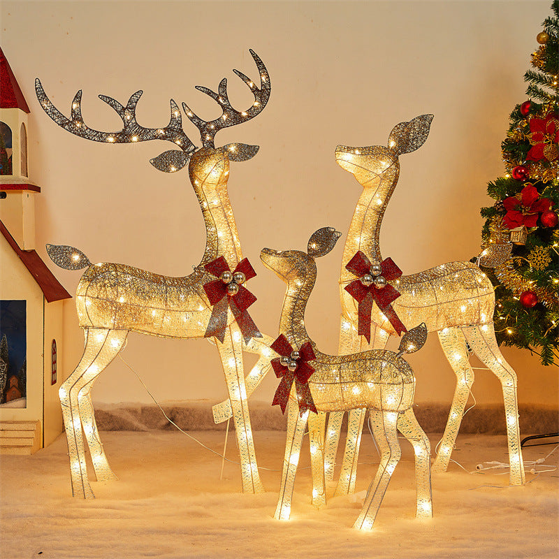 Cross-Border Christmas Luminous Deer Set Large Shopping Mall Hotel Decoration Iron Christmas Elk Decorative Ornaments