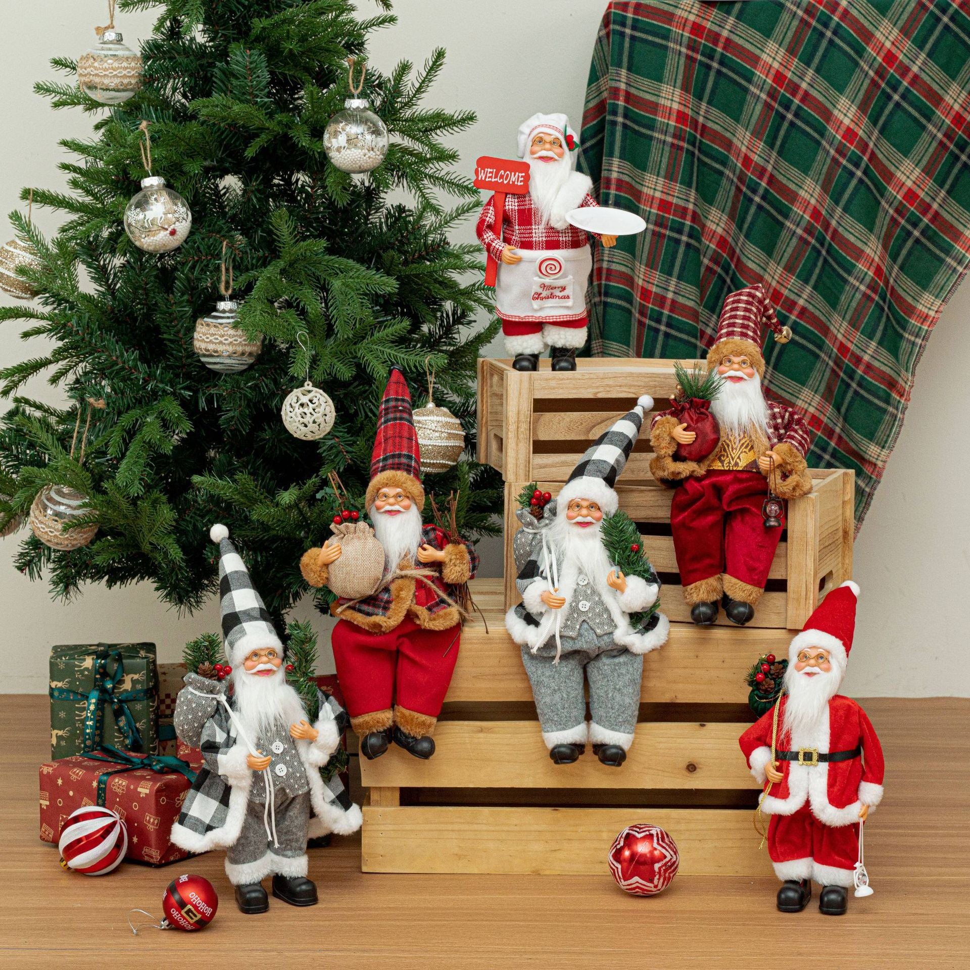 Cross-Border New Santa Claus 12inch Sitting Christmas Ornaments Christmas Doll Ornaments