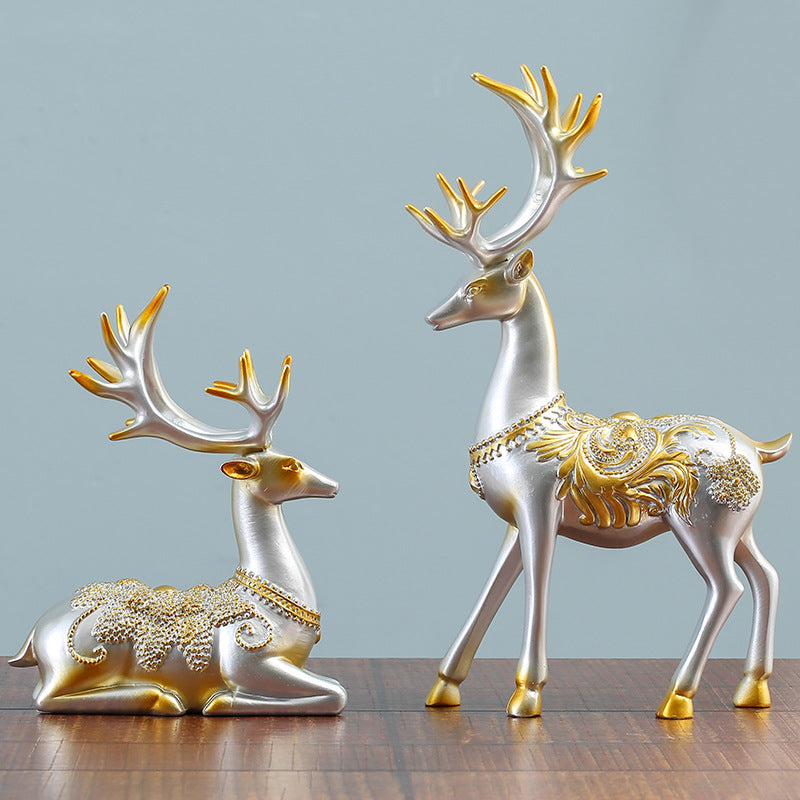Creative New Chinese Style Sun Pattern Resin Crafts Living Room TV Cabinet Study Room Decoration Golden Deer Ornaments
