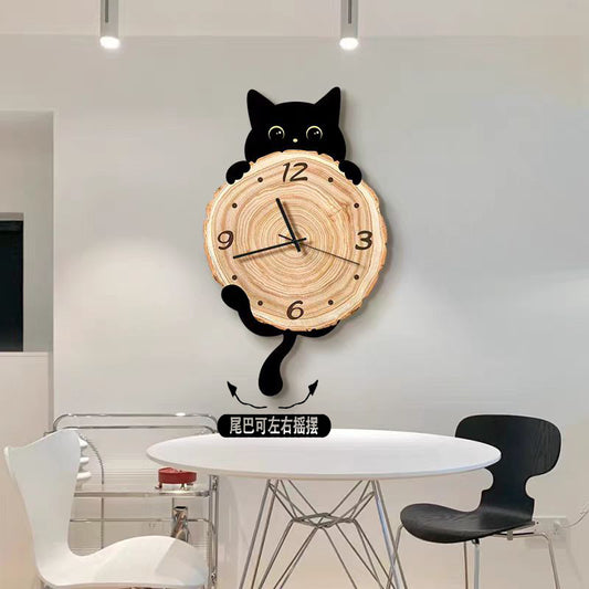 2024 New Cat Wall Clock Living Room Clock Wall Creative Mute Bedroom Dining Room Feeling Clock Decorative Painting