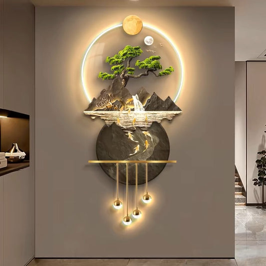 Fu Lu Yu Hallway Decorative Painting New Chinese Style Hanging Painting At The End Of The Corridor High-grade Sense Three-dimensional Light Luxury Light-emitting Wall Lamp Painting