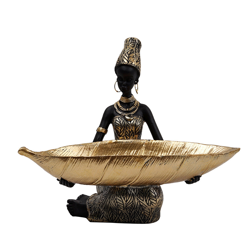 Cross-border African Black Women Fruit Plate Resin Household Fruit Plate Ornaments Thai Style Desktop Storage Decorations