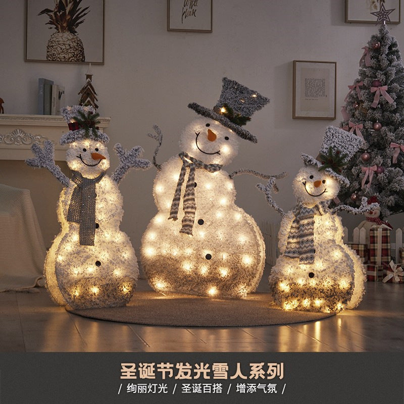Christmas Family Of Three Luminous Deer Snowman Large Hotel Shopping Mall Scene Window Decoration Outdoor Set Props