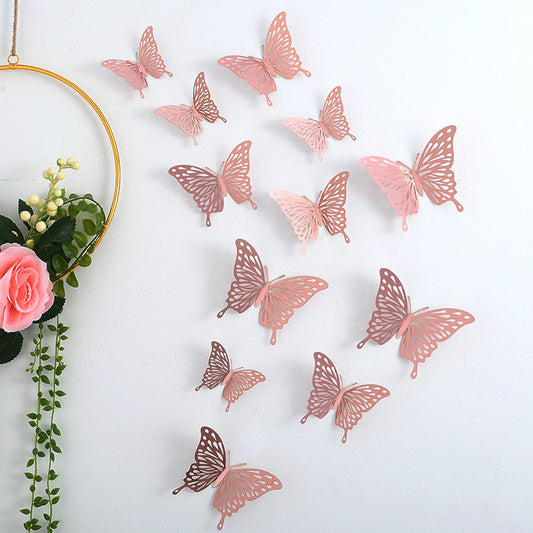 72 Foreign Trade Three-Dimensional Hollow Butterfly Wall Stickers Children's Room Wall Background Wall Decoration Self-adhesive Stickers Creative Stickers