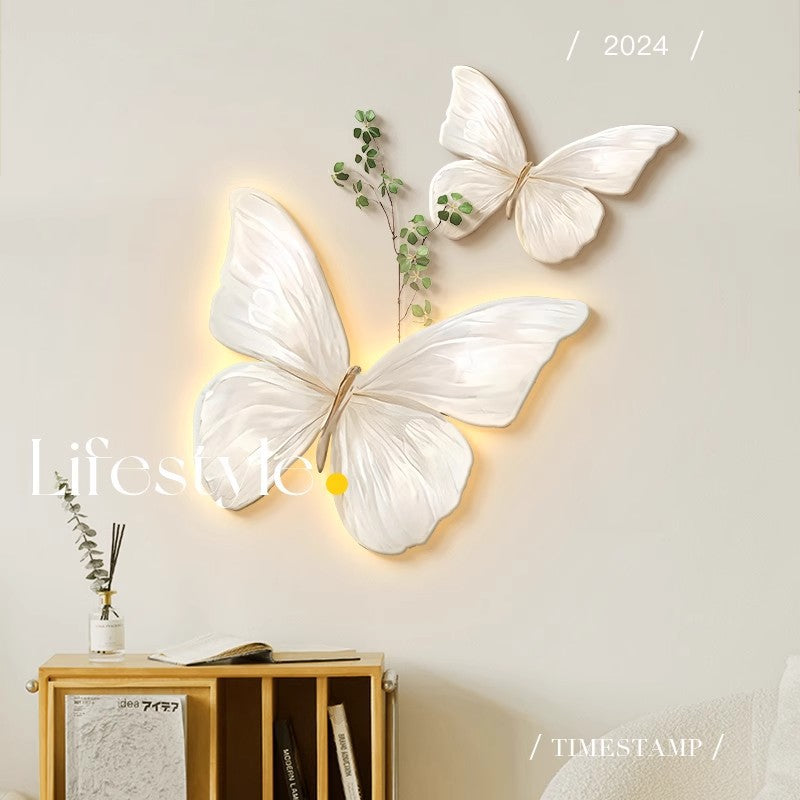 French Cream Butterfly Restaurant Decorative Painting Wall Lamp Bedroom Corridor Living Room Wall Pendant Stereo Hallway Hanging Painting