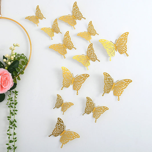 72 Foreign Trade Three-Dimensional Hollow Butterfly Wall Stickers Children's Room Wall Background Wall Decoration Self-adhesive Stickers Creative Stickers
