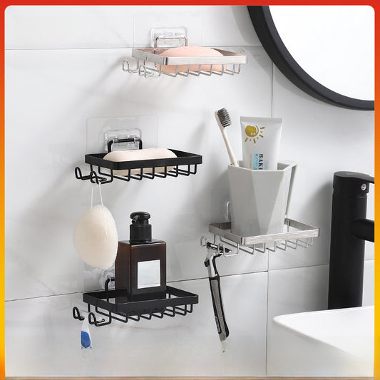 304 Flat Steel Soap Rack Bathroom Stainless Steel Double-Layer Non-Punch Wall-Mounted Soap Box Drain Storage Rack