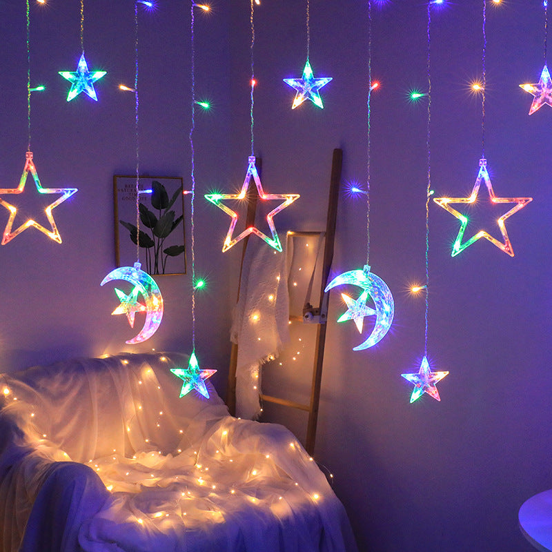 LED Star With Moon And Star Color Lamp Curtain Lamp Girl's Heart Bedroom Decoration Room Balcony Bay Window Layout